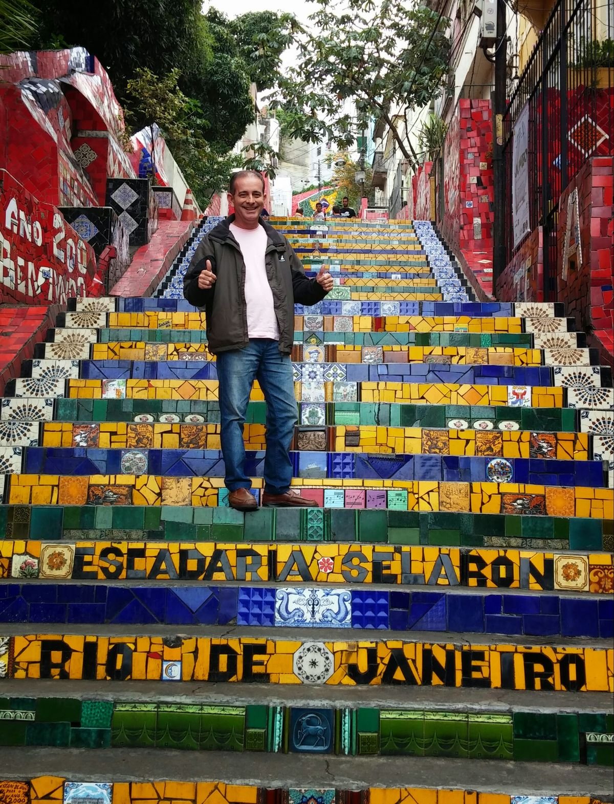 Marcio on the tiled Selarón Steps in Lapa